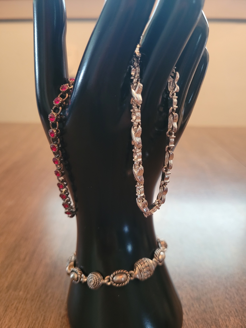 Vintage Signed Avon Red Crystal & Silver-Tone Bracelet Trio